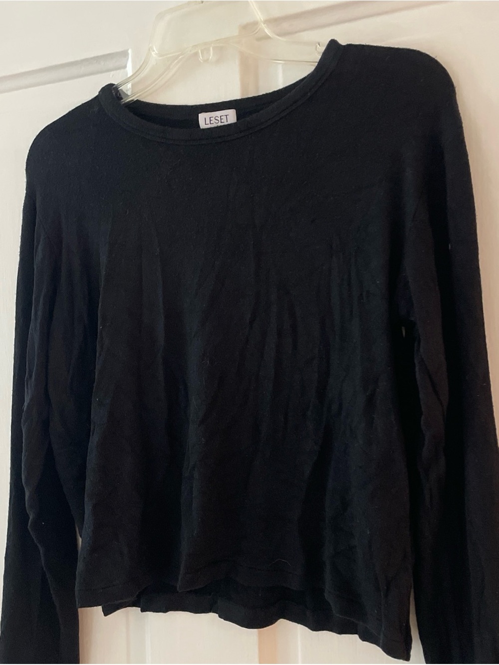 LESET Black Long Sleeve Top Womens Small Stretch Minimalist Basic - Picture 2 of 5